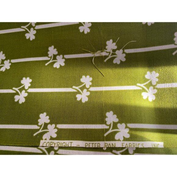 Vintage Peter Pan Fabrics Green & White Floral Stripe Cotton Fabric 42" Wide 1/2 - Picture 4 of 5